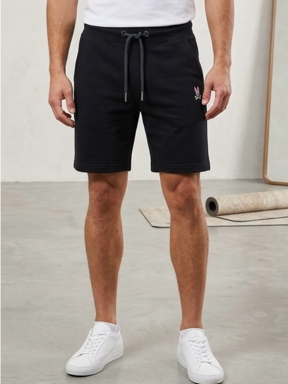 Psycho Bunny Black Cotton Drawstring Athletic Shorts